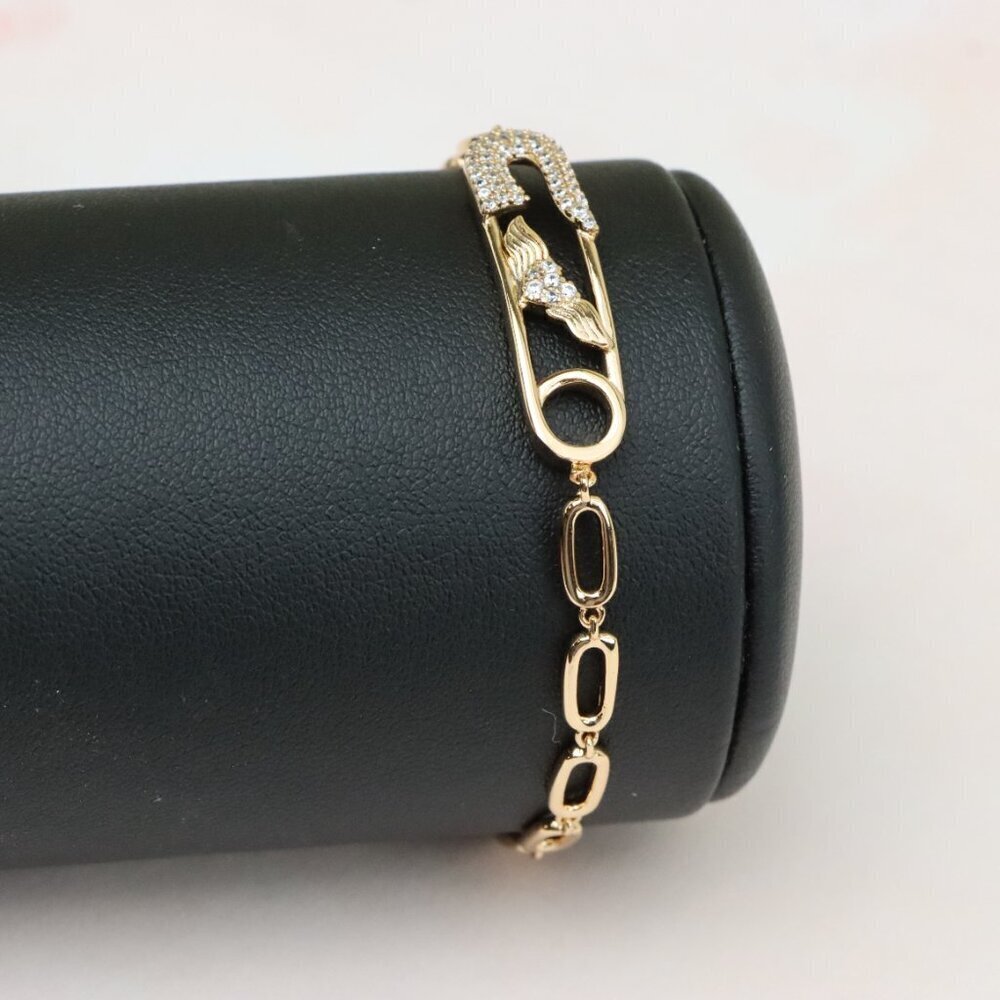 "Rose Gold Safety Pin Bracelet with Wing Detail, XPBL0781